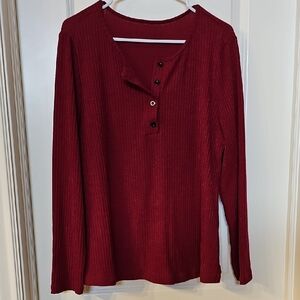 Red Long Sleeve Henley Shirt